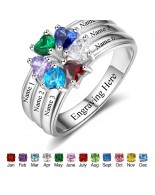 Birthstone ring for mom, Sterling Silver Personalized Engravable Ring JEWJORI102986